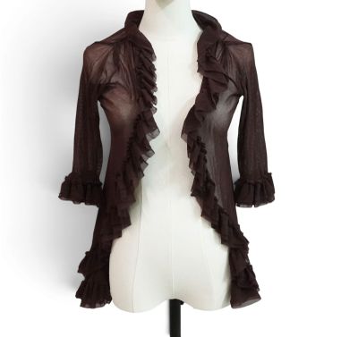 a close up of a mannequin torso with a brown jacket on it