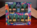a box of liquor bottles sitting on a table