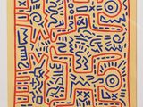 a red and blue drawing of a maze with words on it