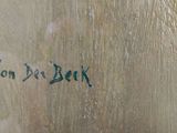 a close up of a sign on a wooden door