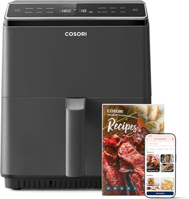 La friteuse à air chaud Cosor est présentée avec un livre de recettes à côté.