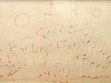 painting of a drawing of a train on a piece of paper