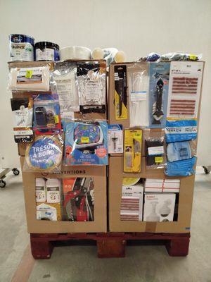 a pallet with many items on top of it