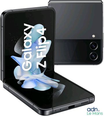 un téléphone Samsung Galaxy Z Flipa doté d'un écran en verre et d'un motif floral au dos