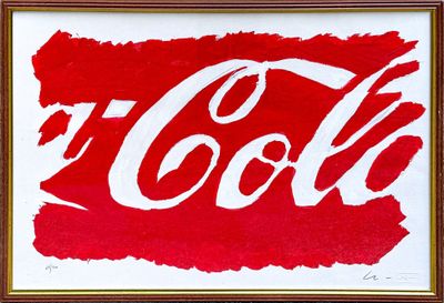 une image représentant une peinture rouge et blanche du logo Coca-Cola