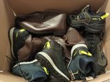 many pairs of shoes in a box on the floor