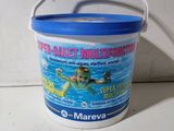 a bucket of water with a child swimming in it