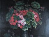 a painting of flowers in a vase on a table