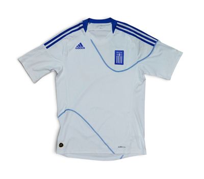 a close up of a white shirt with blue stripes on it