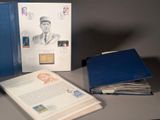 a blue book with a drawing of a man on it
