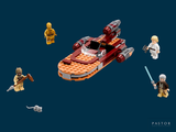 a lego star wars ship with lego figures surrounding it