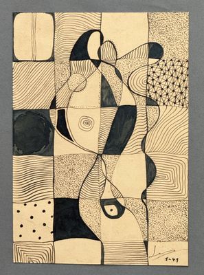 une image représentant un tableau d'une femme en noir et blanc