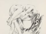 un dessin représentant une femme nue assise sur le ventre