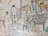 a painting of a group of people sitting around a table