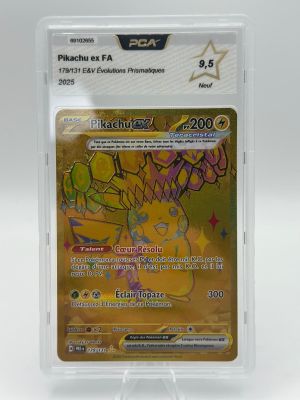 a close up of a pokemon card in a plastic case