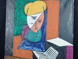une image représentant un tableau où l'on voit un homme assis à un bureau avec un livre