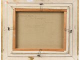 an old picture frame with a piece of paper attached to it