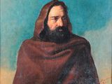 tableau représentant un homme à la longue barbe et à la cape rouge