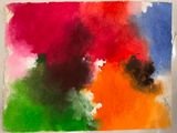 une peinture abstraite représentant une peinture multicolore sur une feuille de papier
