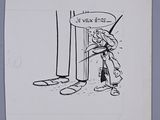 drawing of a cartoon of a man and a woman standing next to a refrigerator