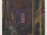 une image représentant un tableau d'une église avec un vitrail