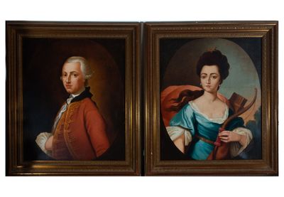 une paire de portraits représentant un homme et une femme tenant un couteau