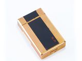 a wooden case that has a black and red design on it