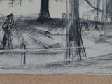 un dessin représentant une personne debout dans les bois