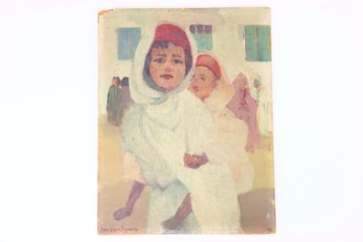 un tableau représentant une femme tenant un enfant dans ses bras