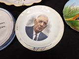 a plate with a picture of a man and a bird on it