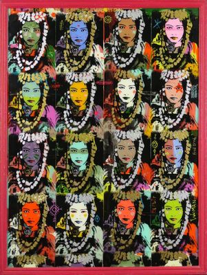 an image of a painting of a group of women with different colored faces
