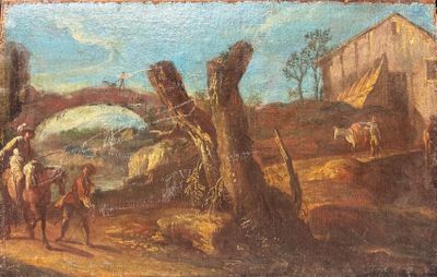 painting of a man on a horse and a man on a horse in a field