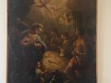 painting on the wall of a room with a painting of a nativity scene