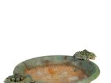 a bird bath sitting on a pedestal with a white background