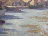 a painting of a boat that is in the water