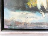 un tableau représentant un chat assis sur une étagère