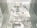 a glass display case with a lot of jewelry on it