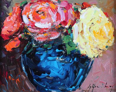 Guy LEGENDRE (1947) Les roses Huile sur toile signée en bas … - Photo 1