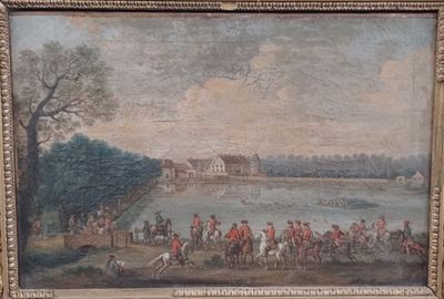 une image représentant un tableau où l'on voit un groupe de personnes à cheval
