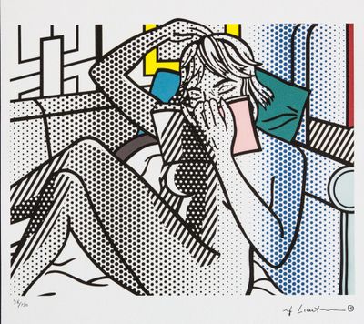 an image of a painting of a woman talking on a cell phone