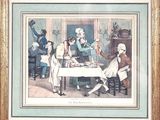 painting of a group of people sitting around a table in a room