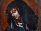 un vieux tableau représentant une femme portant un voile sur la tête