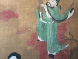 a painting of a man and a woman playing a musical instrument