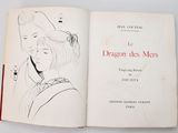 an open book with a drawing of a man and a woman