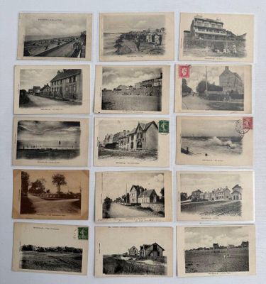 plusieurs vieilles photographies en noir et blanc d'un bâtiment et d'autres bâtiments