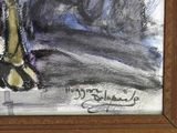 a painting of a woman sitting on a bench