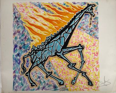 tableau représentant une girafe au long cou et aux longues pattes