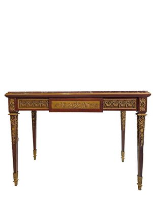 Table de milieu en acajou et hêtre teinté acajou, à plateau en marbre  - Photo 1