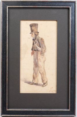 painting of a man in a top hat with a cane