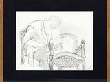 drawing of a man sitting on a chair with a dog in a chair